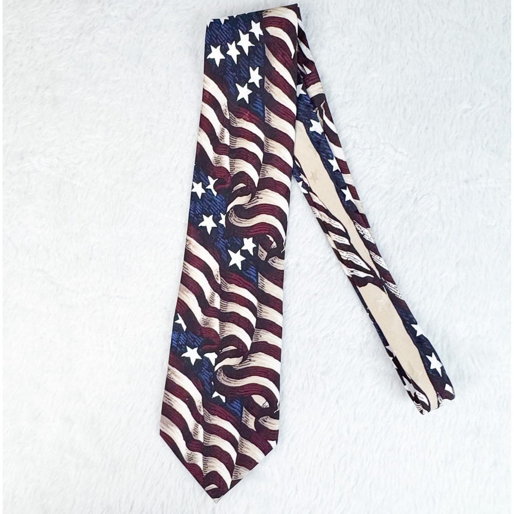 Tango by Max Raab 100% Silk Tie Americana Flag Star Spangled Banner Novelty EUC